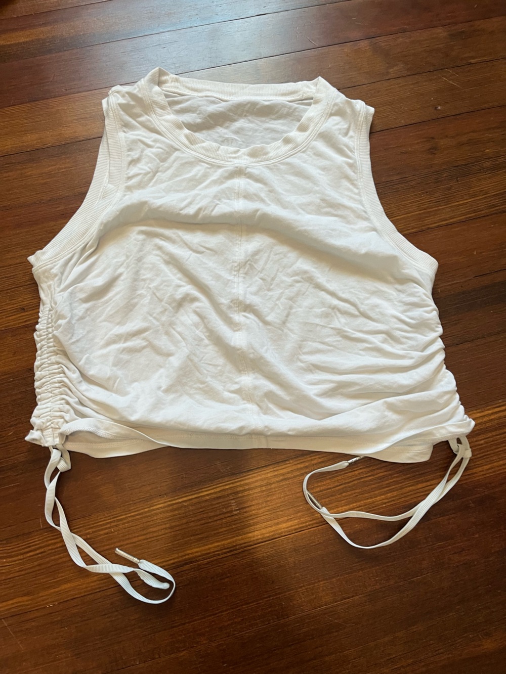 White Women's Drawstring Side Ruched Tank Top
